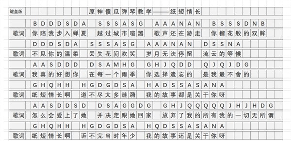 原神纸短情长琴谱