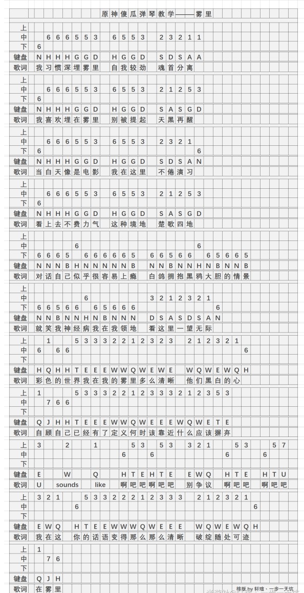 原神雾里琴谱